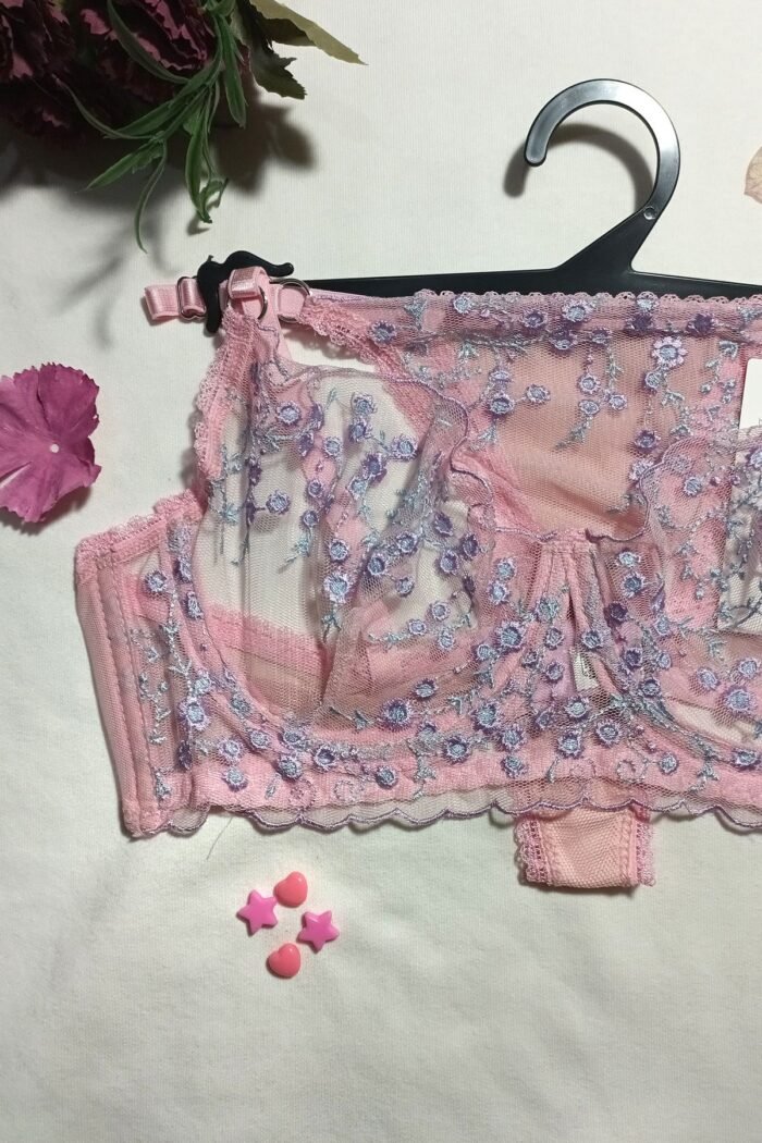 Pinkerie Flowers Pembe Mavi Zarif Dantelli Sütyen Külot Bralet Takımı Sexy iç giyim Günlük Fantezi giyim